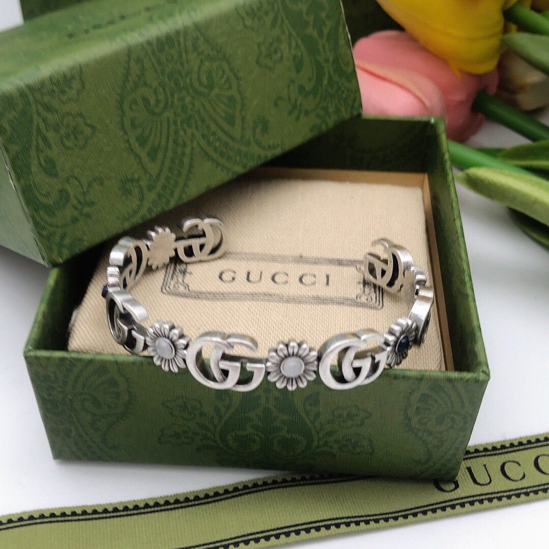 Gucci Double G Flowers Open Cuff Bracelet