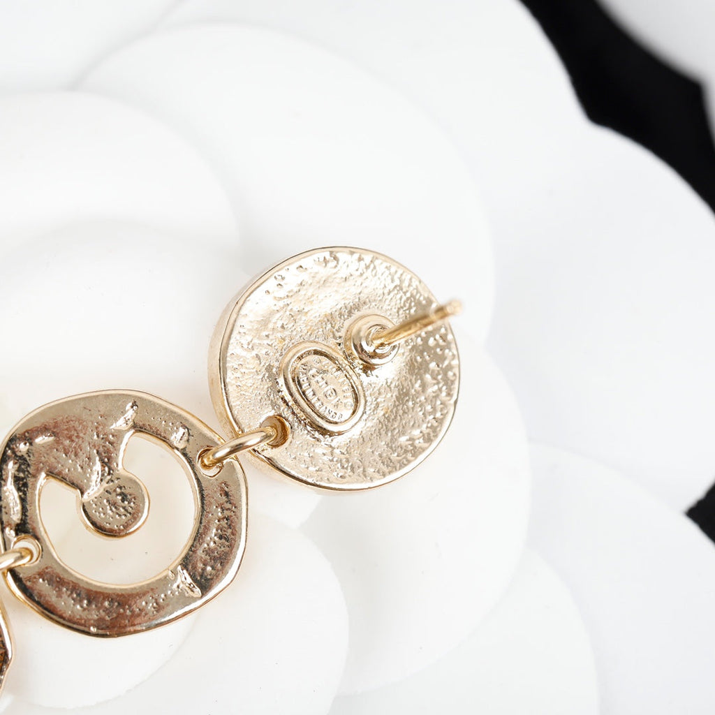 Chanel Script Pendant Earrings - 18K Yellow Gold