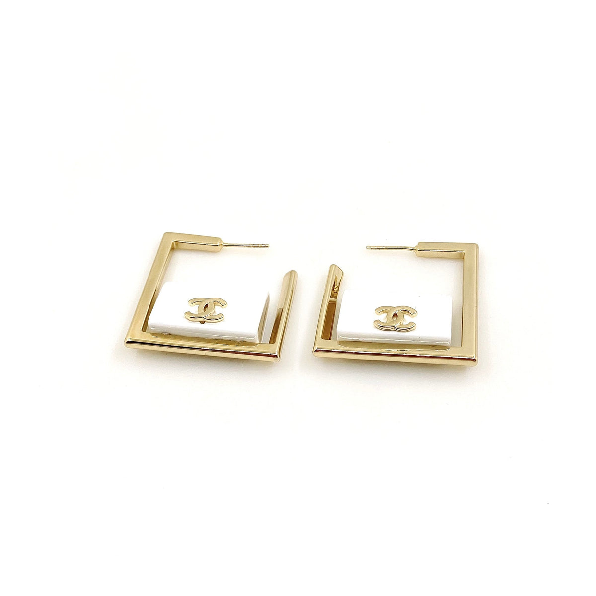 Chanel White Bag Pendant Earrings - 18K Yellow Gold