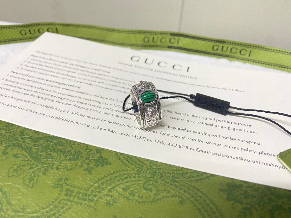 Gucci Double G Feline Garden Green Ring