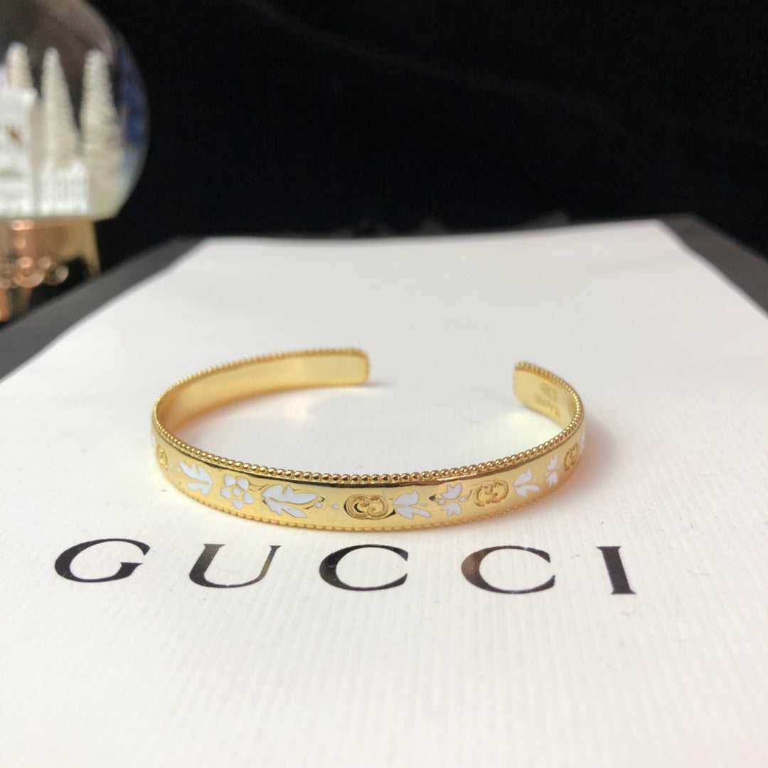 Gucci Double G Icon Blossom Enamel Bangle Bracelet