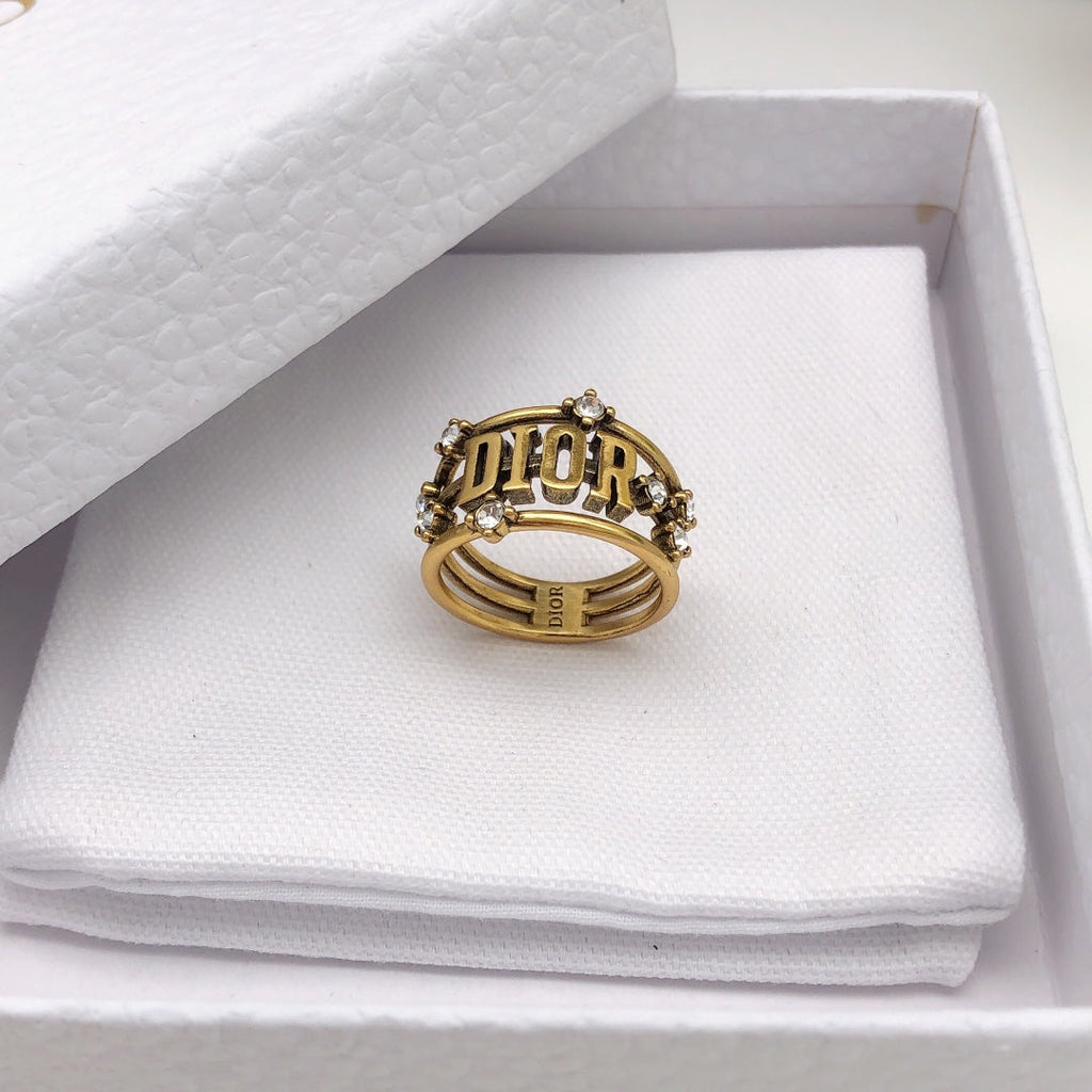 Dior Vintage Crystal Ring - 18K Yellow Gold