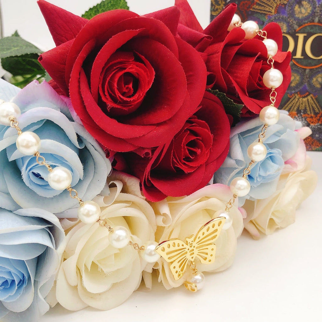 Dior Butterfly Pearl Chain Necklace