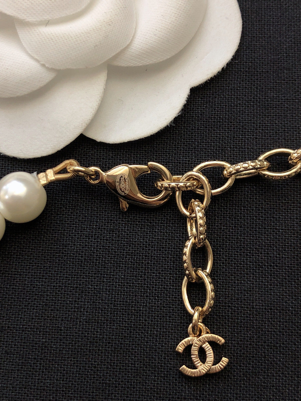 Chanel Script Pearls Chain Necklace