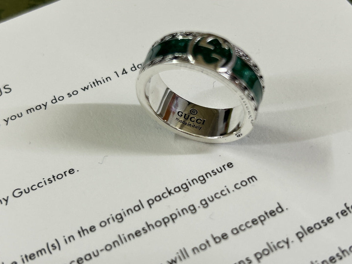 Gucci Double G Interlocking G Turquoise Enamel Ring