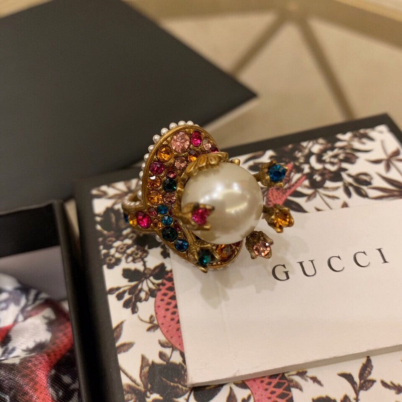Gucci Double G Multistone Pearl Ring - 18K Yellow Gold