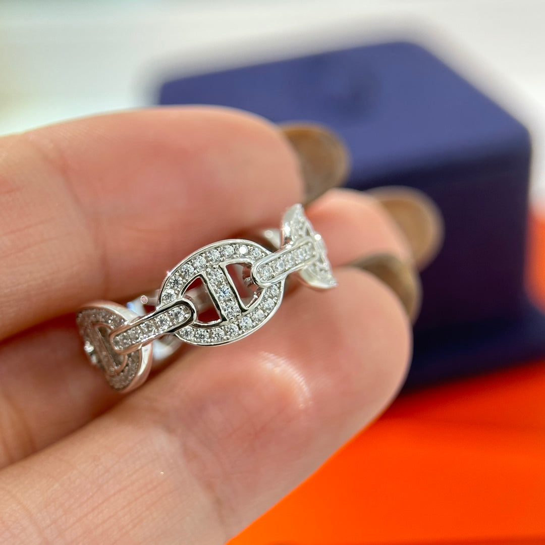 Hermes Chaine d'Ancre Enchainee Diamond Ring - 18K White Gold