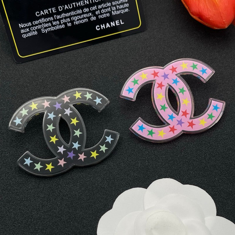 Chanel Pink & Black Star Brooch