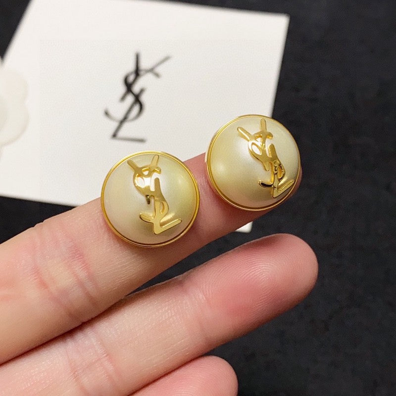 YSL White & Red Earrings - 18K Yellow Gold