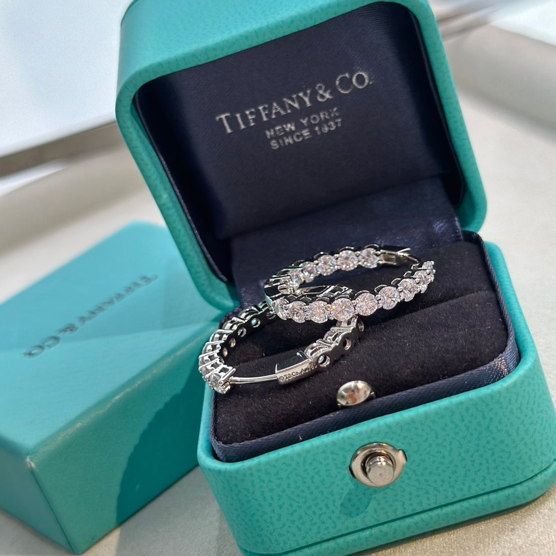 Tiffany Hoop Moissanite Earrings - 18K White Gold