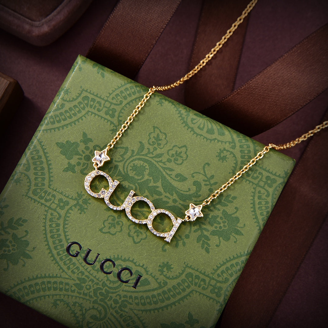 Gucci Double G Embellished Script Letter Necklace