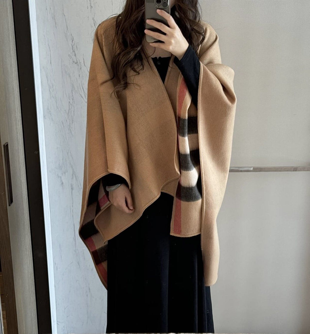 Burberry Checked Border Poncho Cape — model