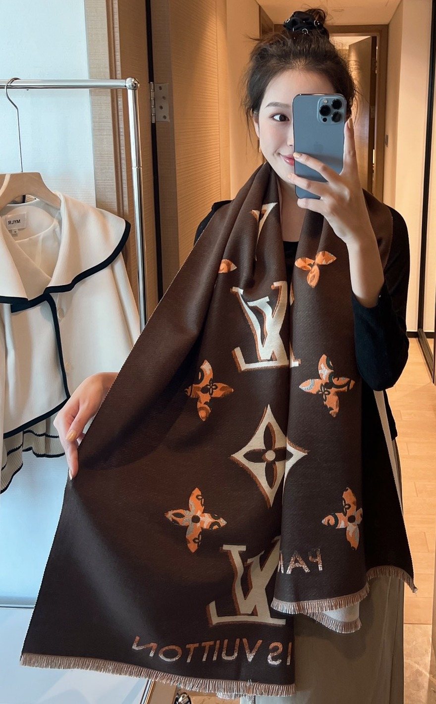 Louis Vuitton Patterned Fringed Shawl — hero