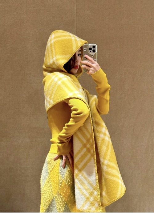 Plaid Hooded Scarf Wrap — model