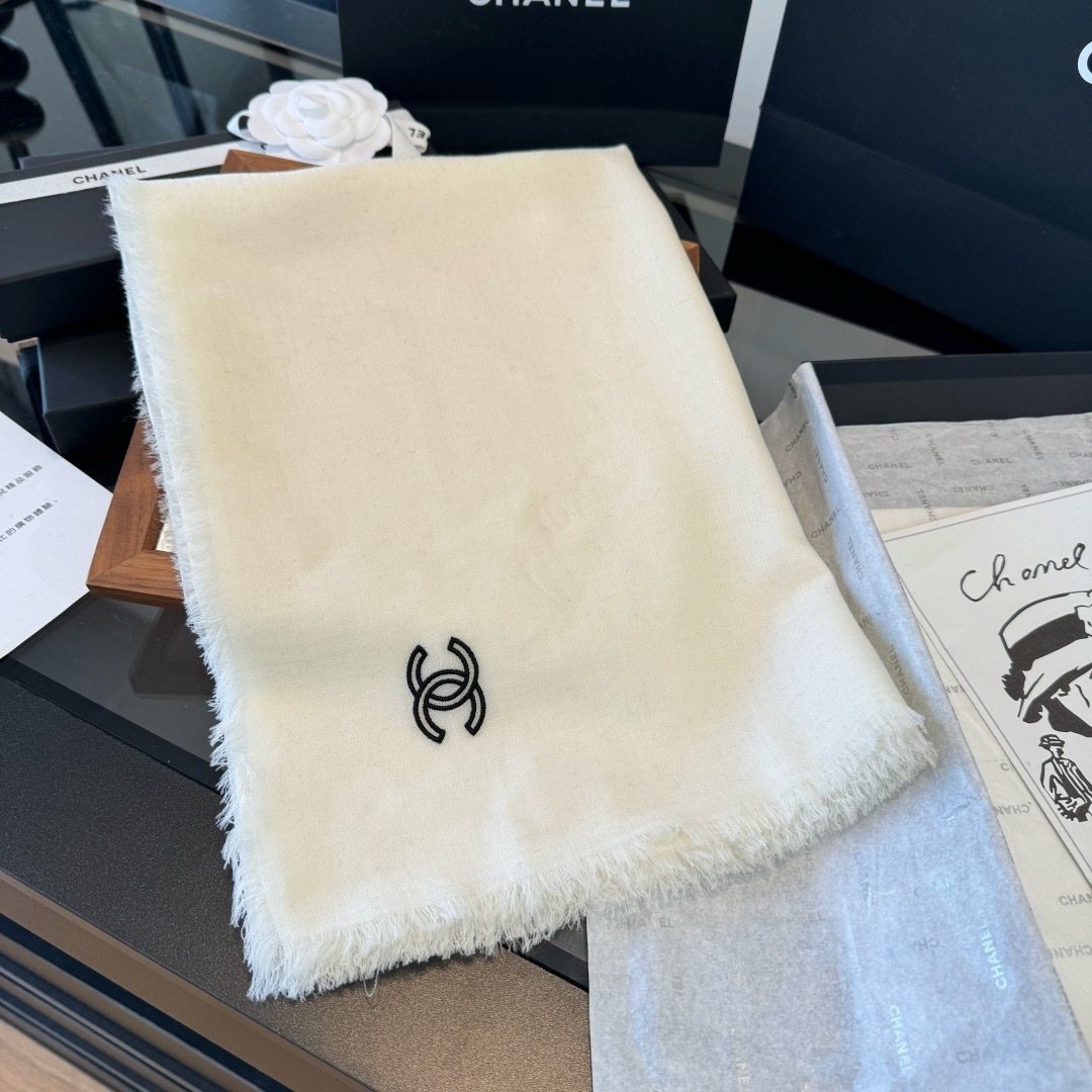 Chanel Fringe-Trim Cashmere Scarf — front