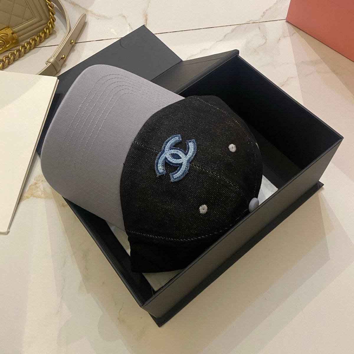 Chanel Color-Block Denim Baseball Cap